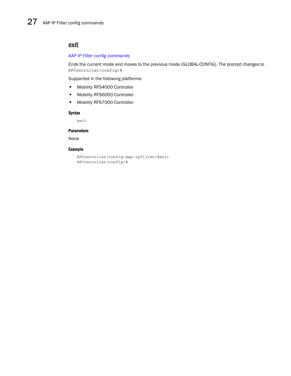 Exit | Brocade Communications Systems RFS6000 User Manual | Page 828 / 839