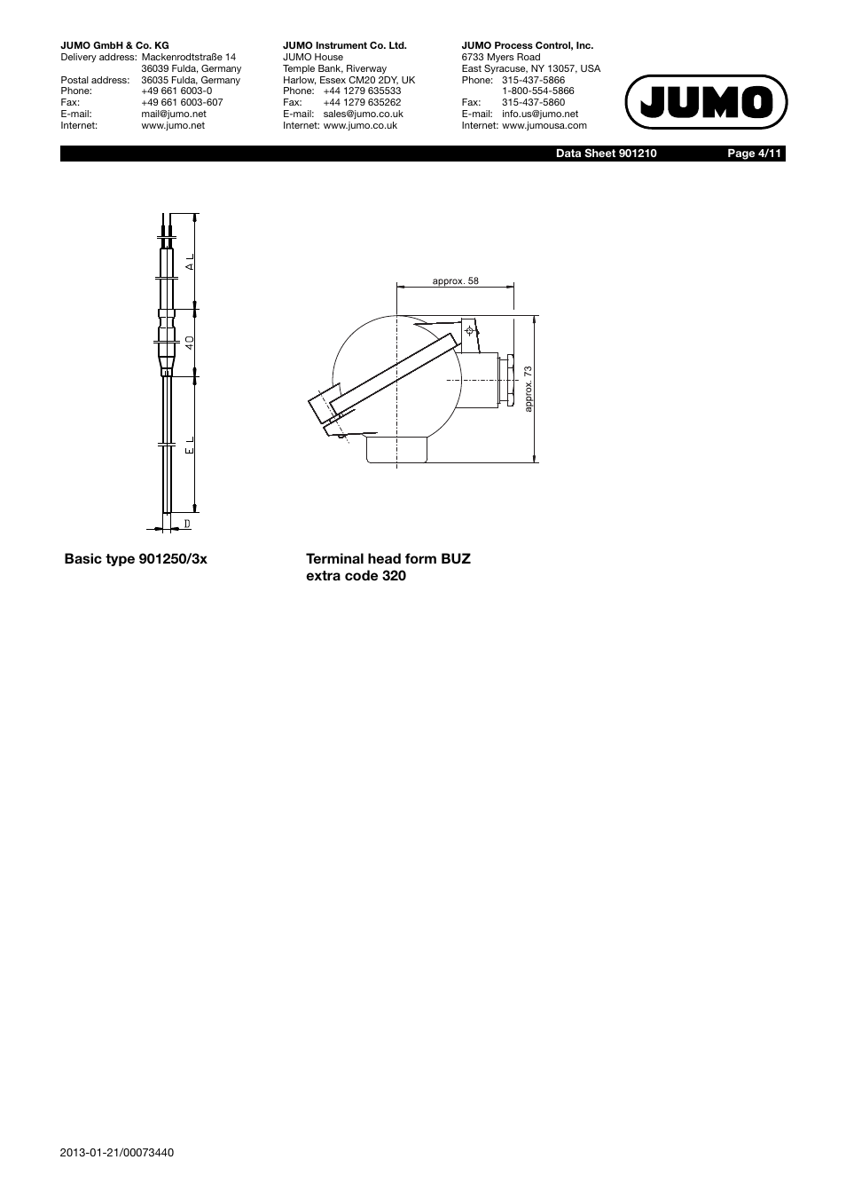 JUMO 901210 Mineral-Insulated Thermocouple with Bare Connection Wires According to DIN 43710 and DIN EN 60584 Data Sheet User Manual | Page 4 / 11