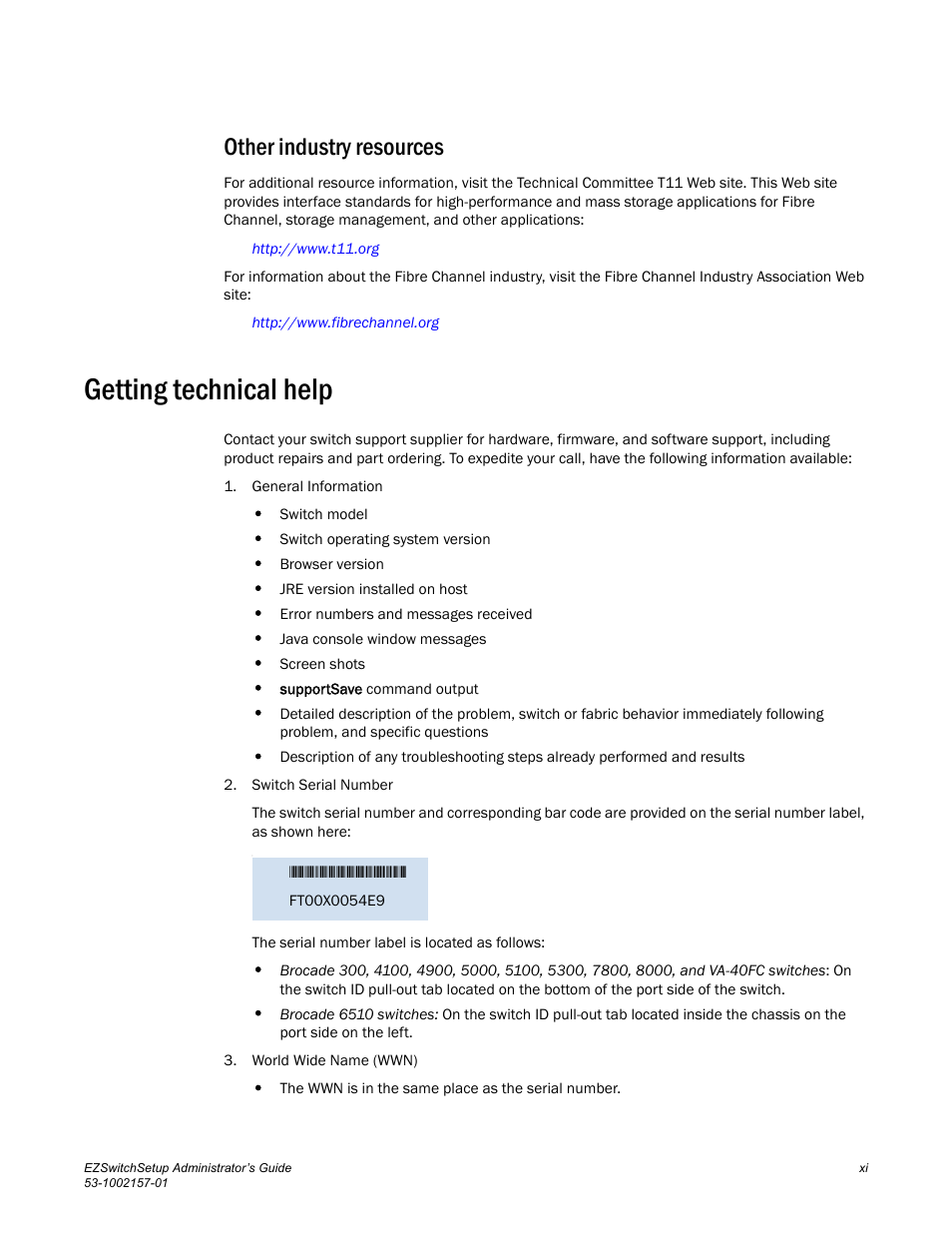 Other industry resources, Getting technical help | Brocade Communications Systems Brocade EZSwitchSetup 5100 User Manual | Page 11 / 64