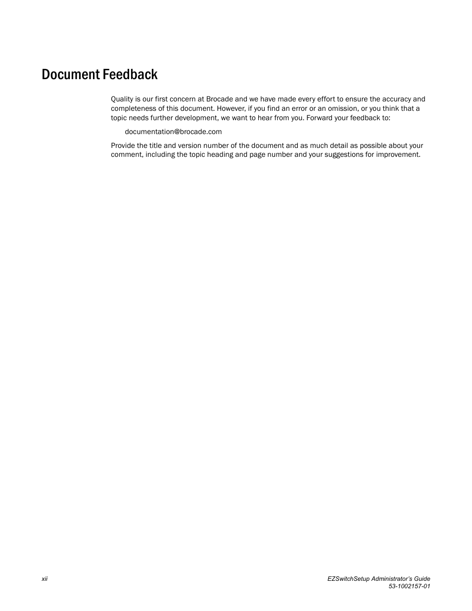 Document feedback | Brocade Communications Systems Brocade EZSwitchSetup 5100 User Manual | Page 12 / 64