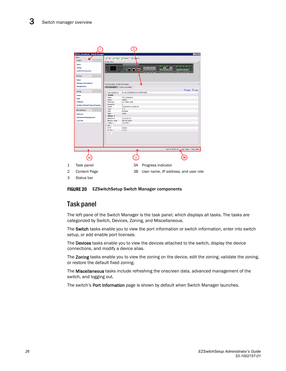 Task panel, Figure 20 | Brocade Communications Systems Brocade EZSwitchSetup 5100 User Manual | Page 38 / 64