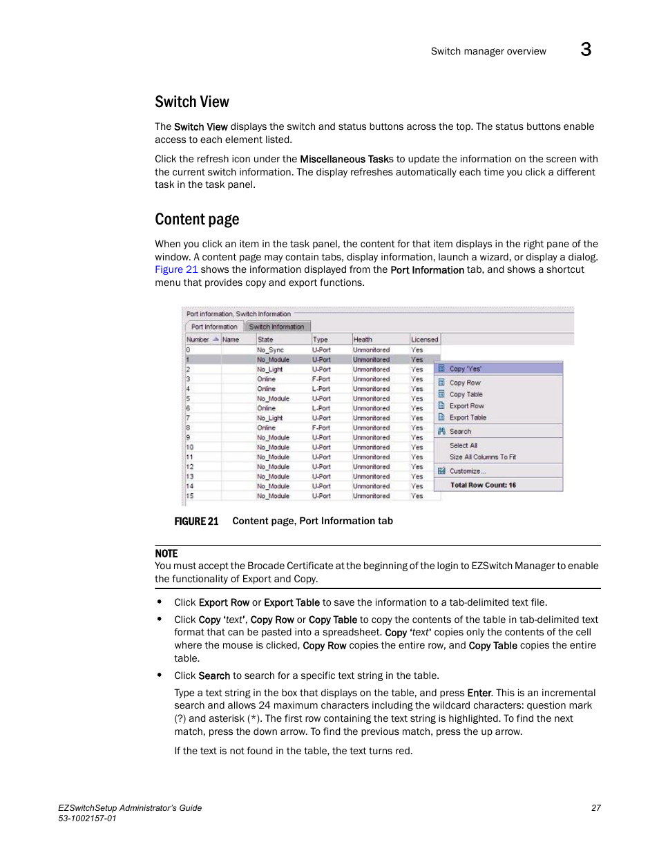 Switch view, Content page | Brocade Communications Systems Brocade EZSwitchSetup 5100 User Manual | Page 39 / 64