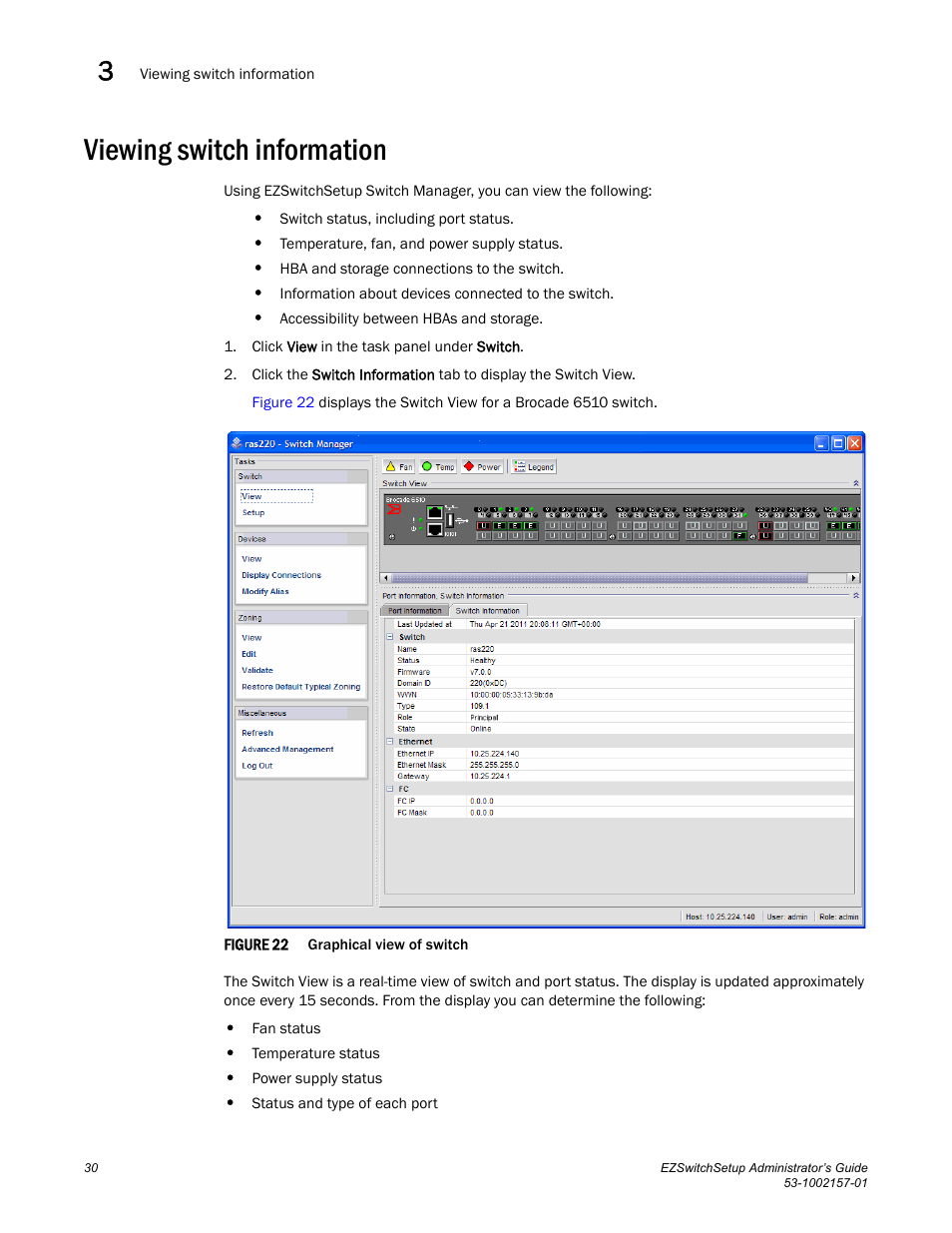 Viewing switch information | Brocade Communications Systems Brocade EZSwitchSetup 5100 User Manual | Page 42 / 64