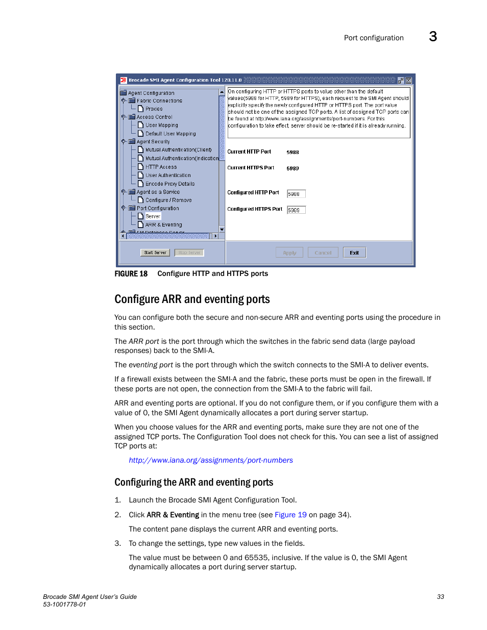Configure arr and eventing ports, Figure 18, Configuring the arr and eventing ports | Brocade Communications Systems 53-1001778-01 User Manual | Page 49 / 90