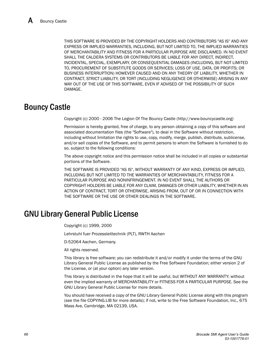 Bouncy castle, Gnu library general public license | Brocade Communications Systems 53-1001778-01 User Manual | Page 82 / 90