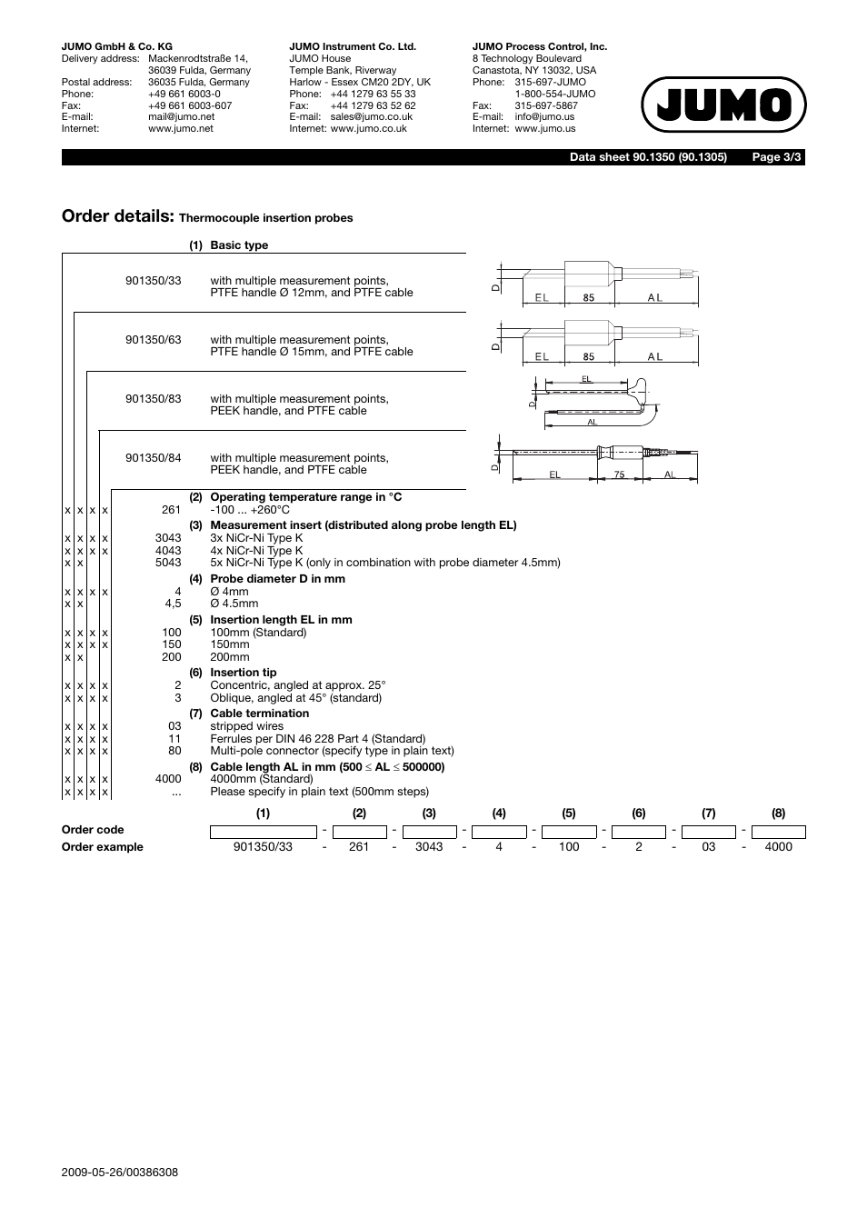 Order details | JUMO 901350 FOODtemp Insertion Thermocouples Data Sheet User Manual | Page 3 / 3