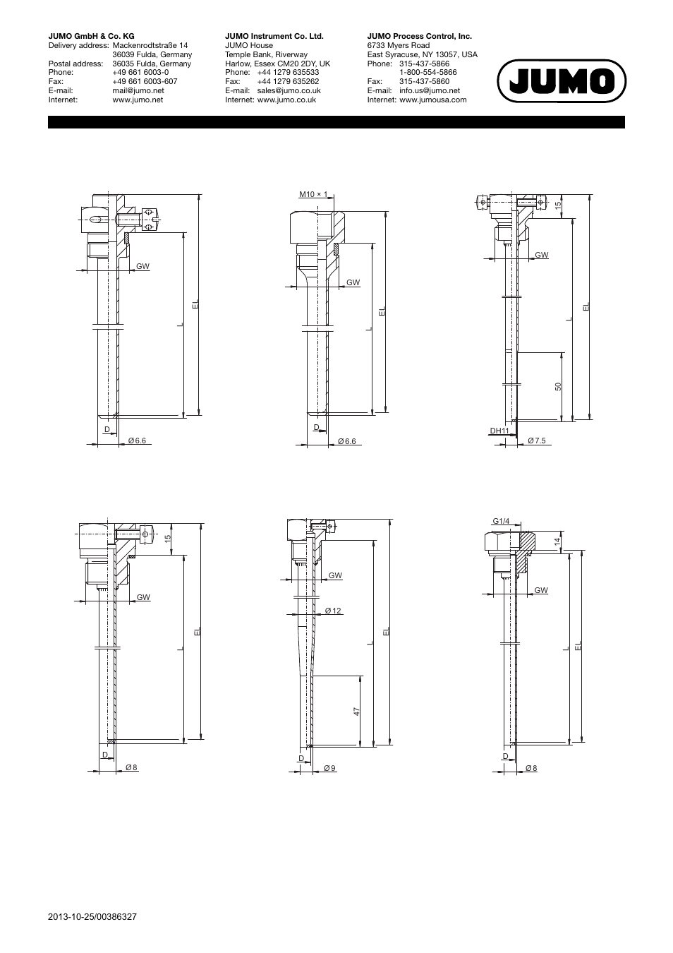 Dimensions | JUMO 902440 Thermowells for Heat Meter Temperature Probes Data Sheet User Manual | Page 2 / 4