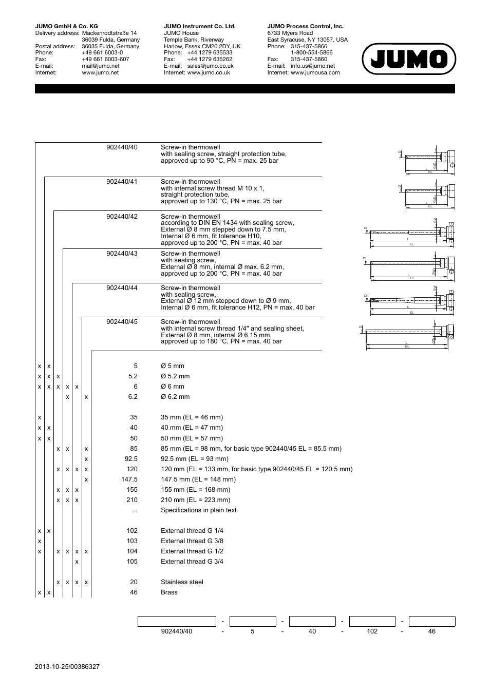 Order details | JUMO 902440 Thermowells for Heat Meter Temperature Probes Data Sheet User Manual | Page 3 / 4