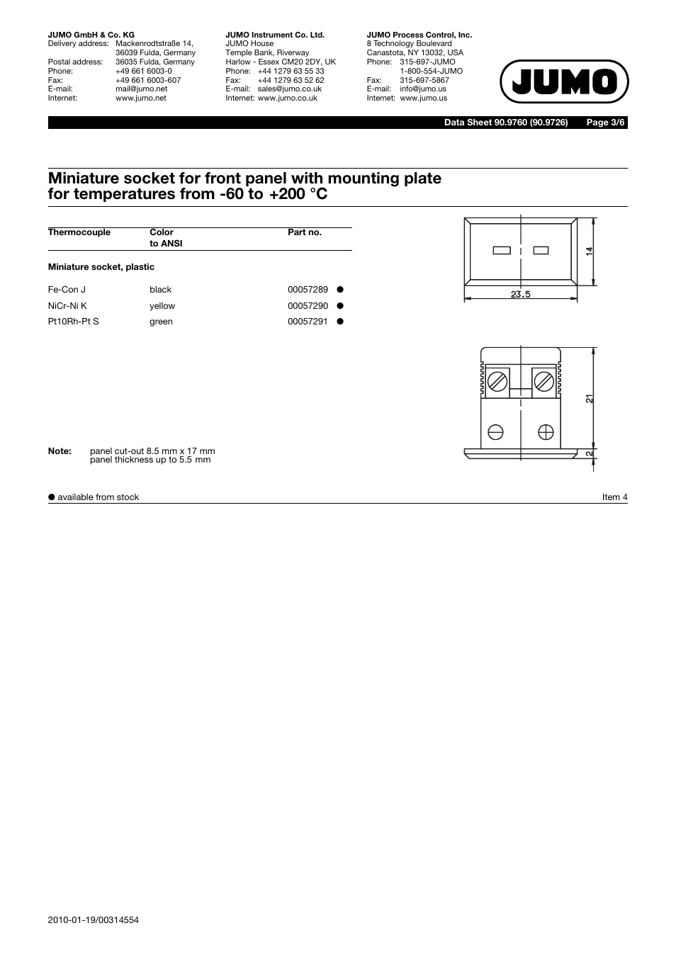 JUMO 909760 Connectors for Thermocouples Data Sheet User Manual | Page 3 / 6