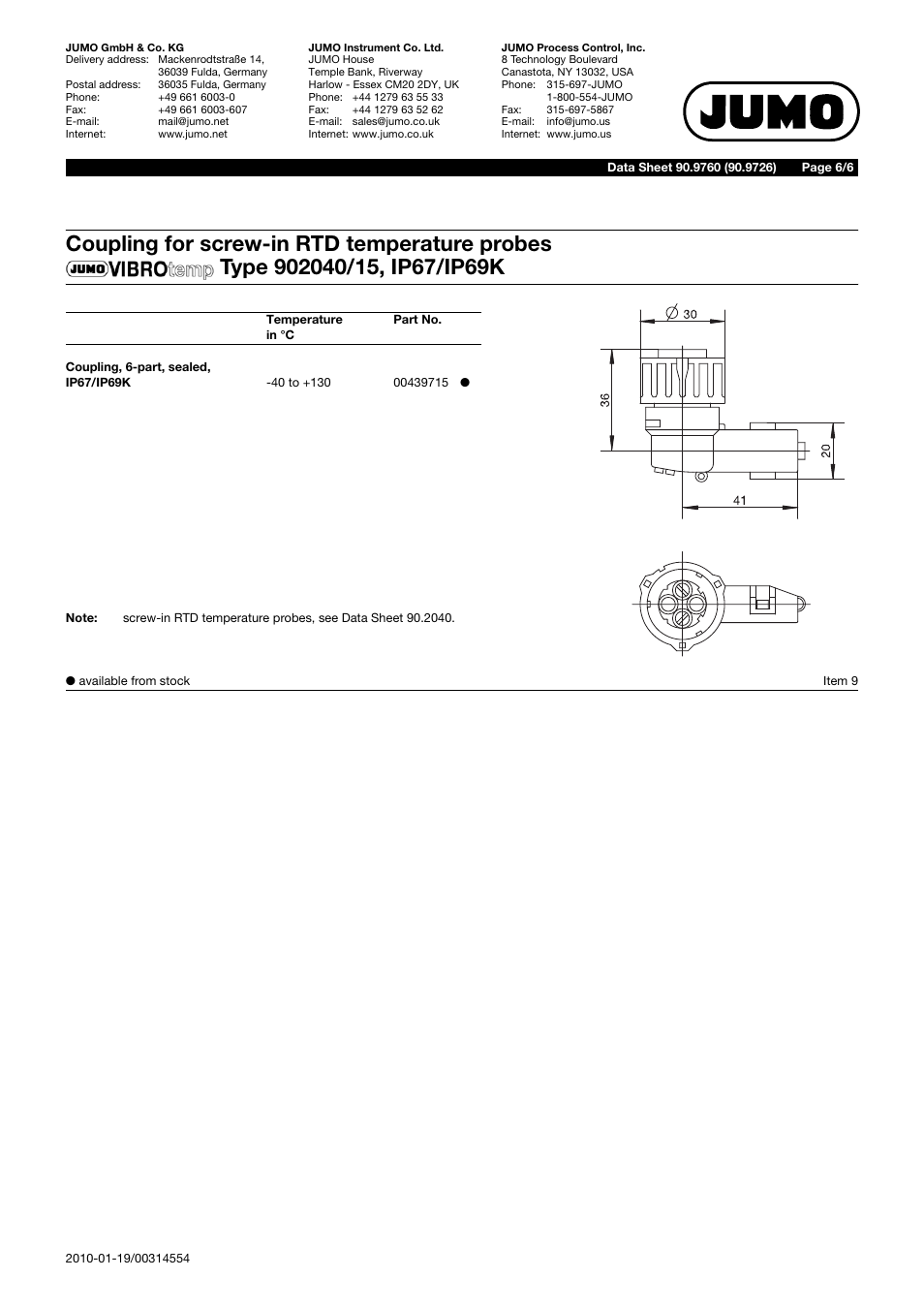 JUMO 909760 Connectors for Thermocouples Data Sheet User Manual | Page 6 / 6