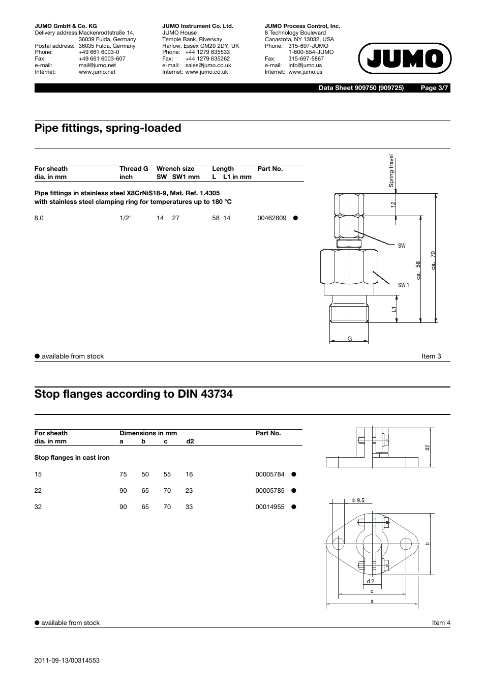 Pipe fittings, spring-loaded | JUMO 909750 Pipe Screw Connections Data Sheet User Manual | Page 3 / 7