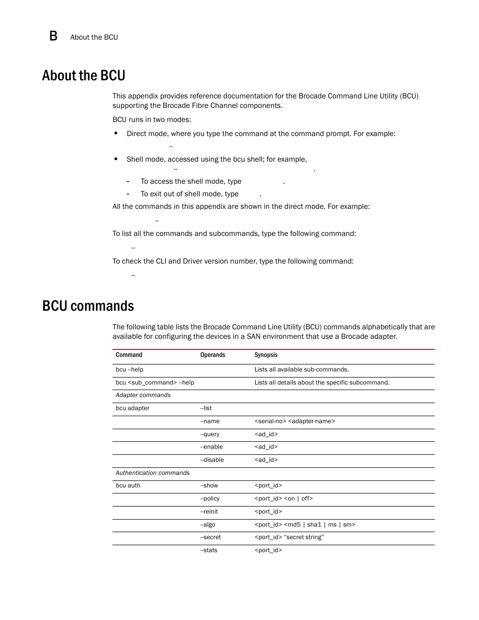 About the bcu, Bcu commands | Brocade Communications Systems 415 User Manual | Page 136 / 186
