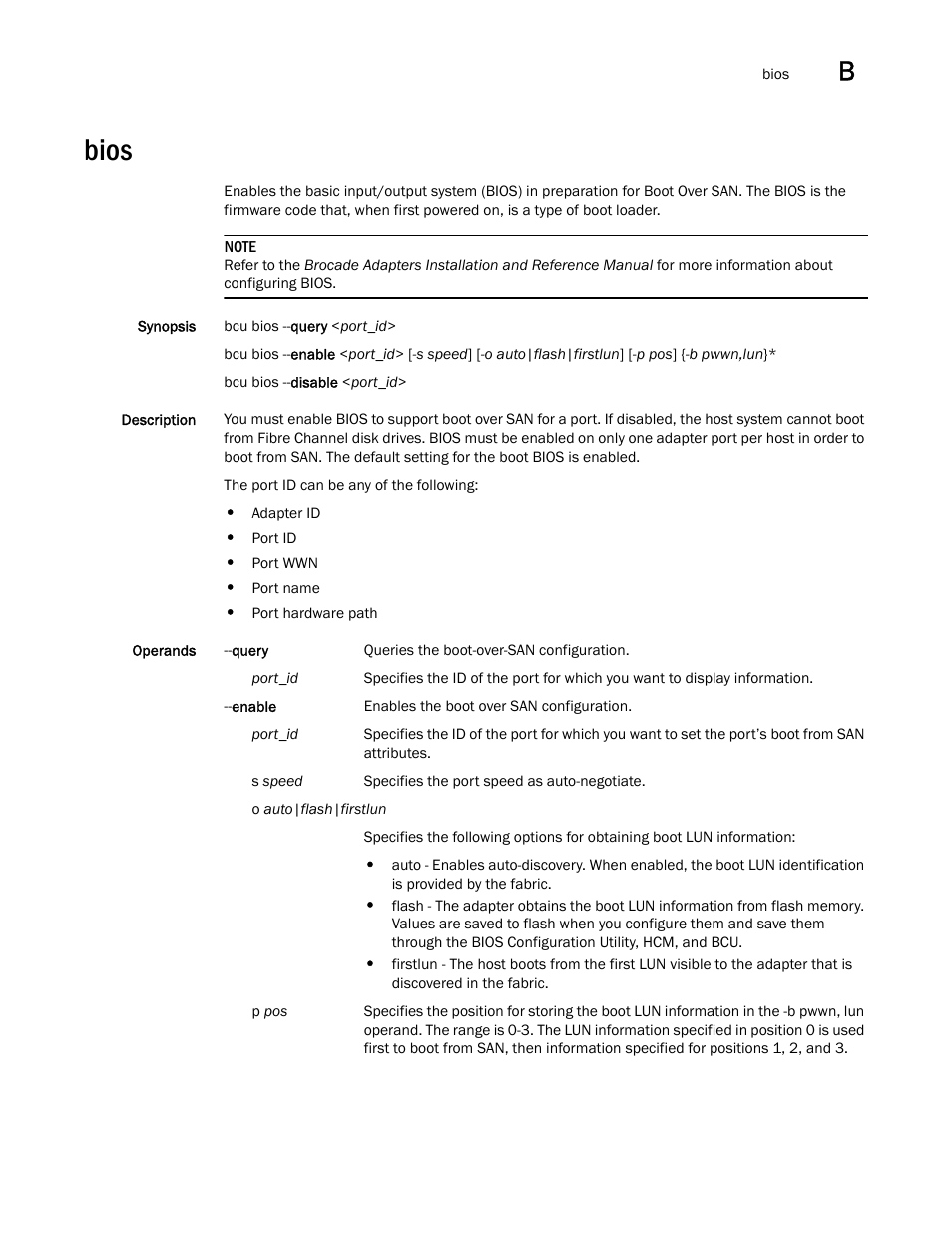 Bios | Brocade Communications Systems 415 User Manual | Page 145 / 186
