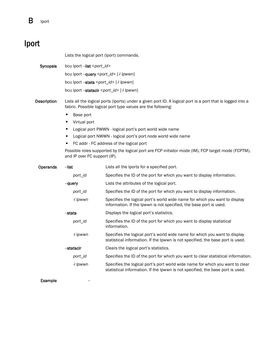 Lport | Brocade Communications Systems 415 User Manual | Page 162 / 186