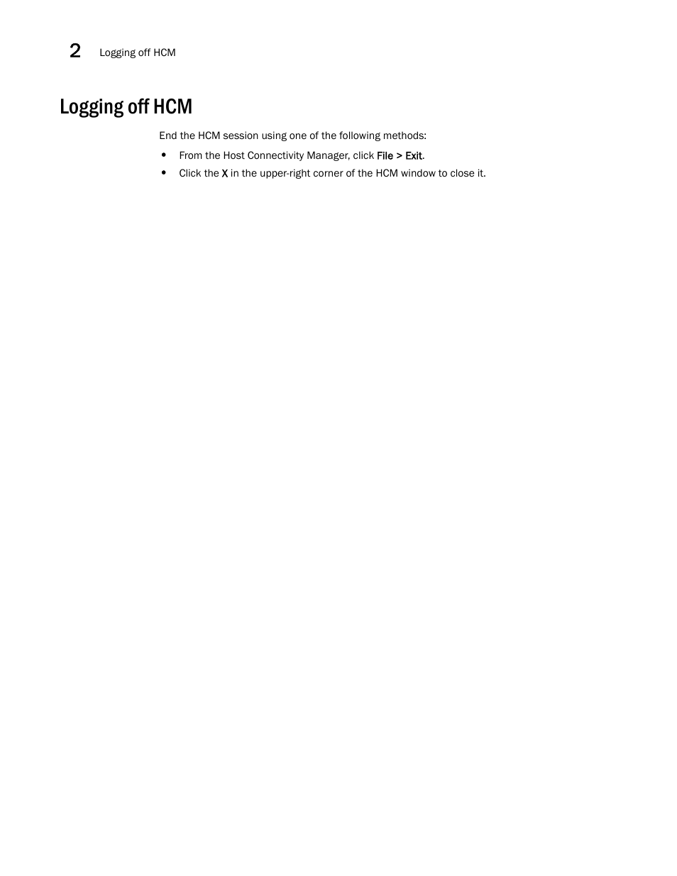 Logging off hcm | Brocade Communications Systems 415 User Manual | Page 30 / 186