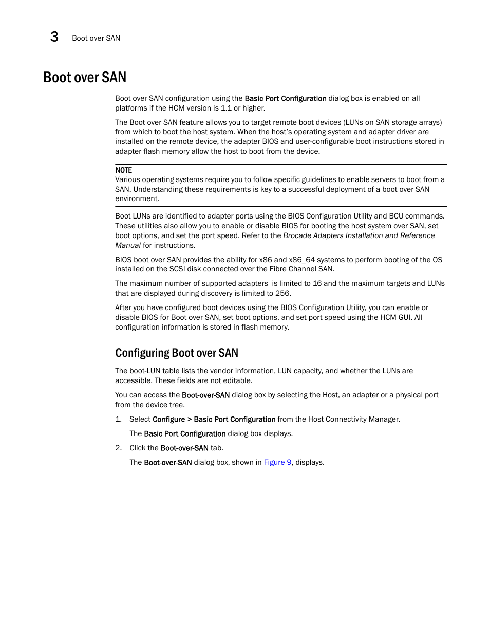 Boot over san, Configuring boot over san | Brocade Communications Systems 415 User Manual | Page 42 / 186
