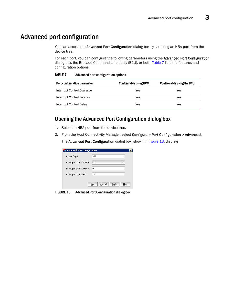 Advanced port configuration, Opening the advanced port configuration dialog box | Brocade Communications Systems 415 User Manual | Page 49 / 186