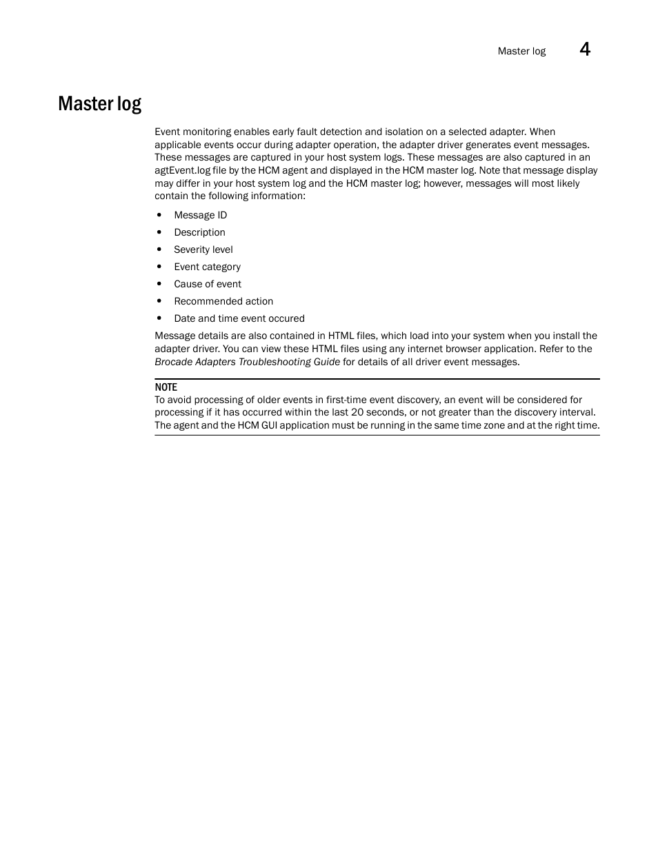 Master log | Brocade Communications Systems 415 User Manual | Page 61 / 186