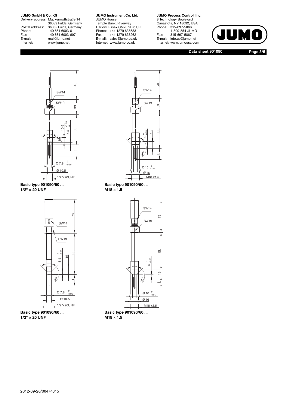 JUMO 901090 Screw-In Melt Thermocouples Data Sheet User Manual | Page 3 / 5