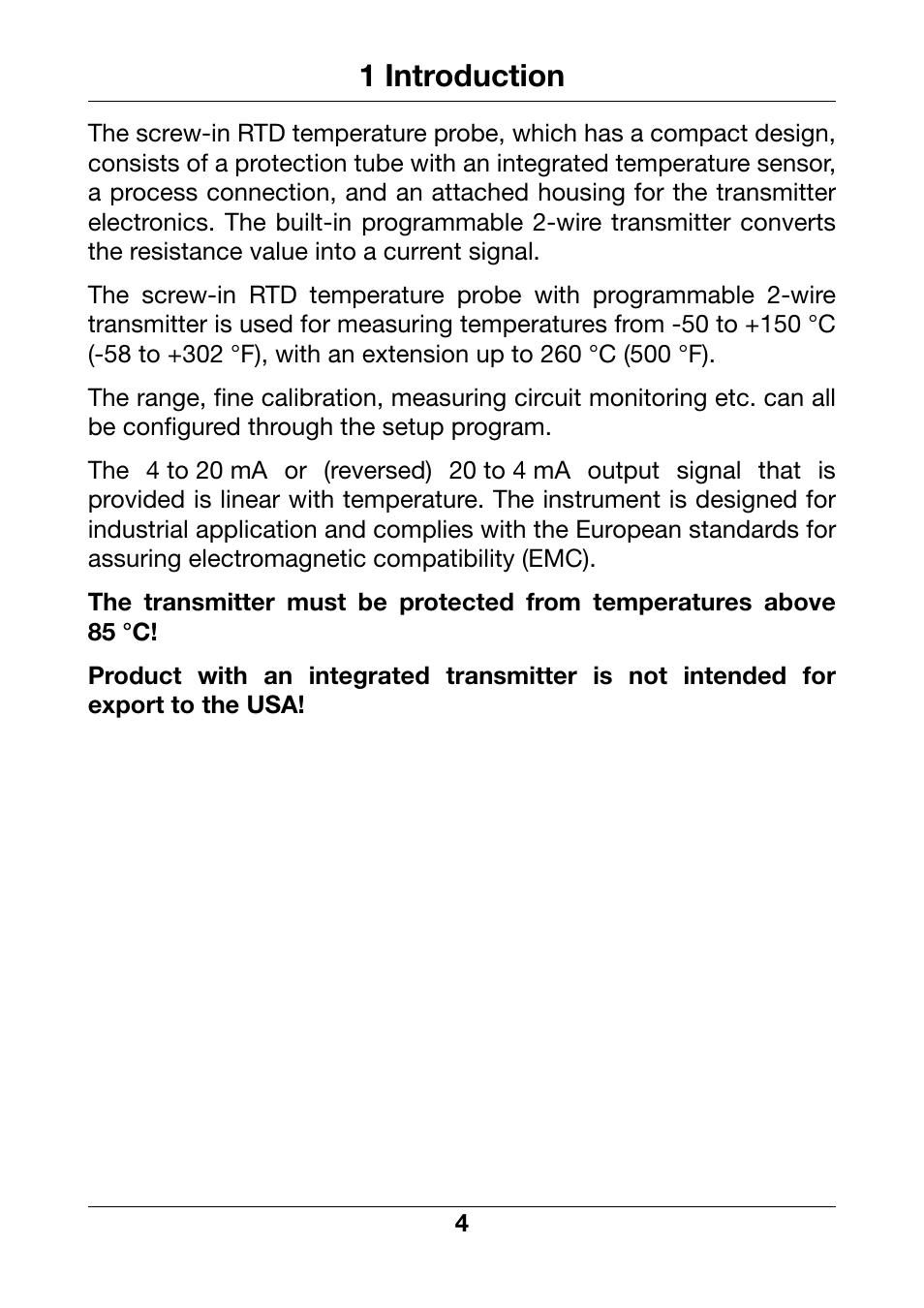 1 introduction, Introduction | JUMO 902815 Dtrans T100 Screw-In RTD Temperature Probe Without/With Transmitter Operating Manual User Manual | Page 4 / 24
