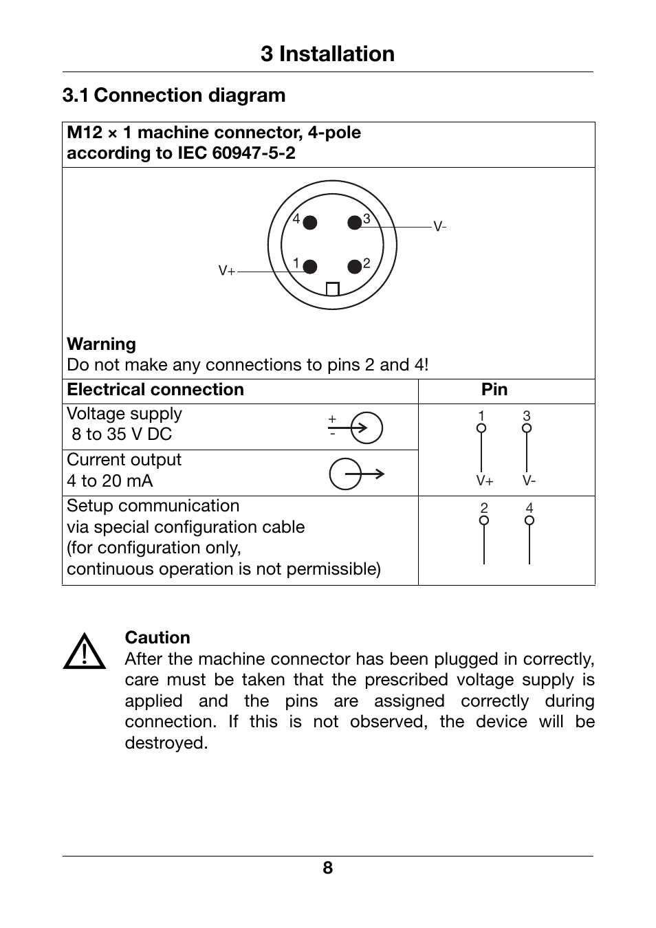 3 installation, 1 connection diagram, Installation | Connection diagram | JUMO 902815 Dtrans T100 Screw-In RTD Temperature Probe Without/With Transmitter Operating Manual User Manual | Page 8 / 24