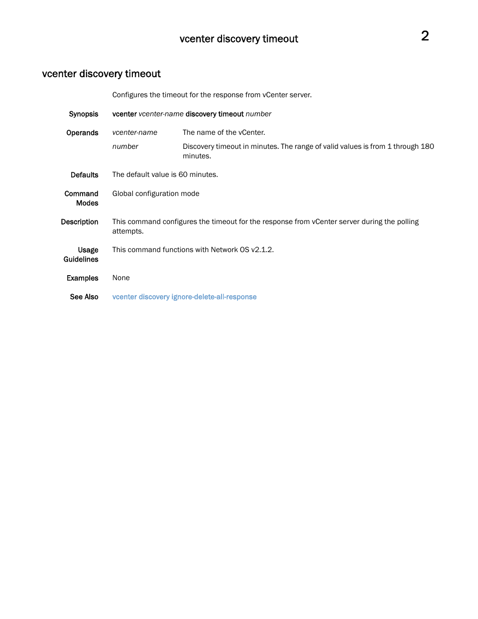 Vcenter discovery timeout | Brocade Communications Systems Brocade Network OS 2.1 User Manual | Page 19 / 44
