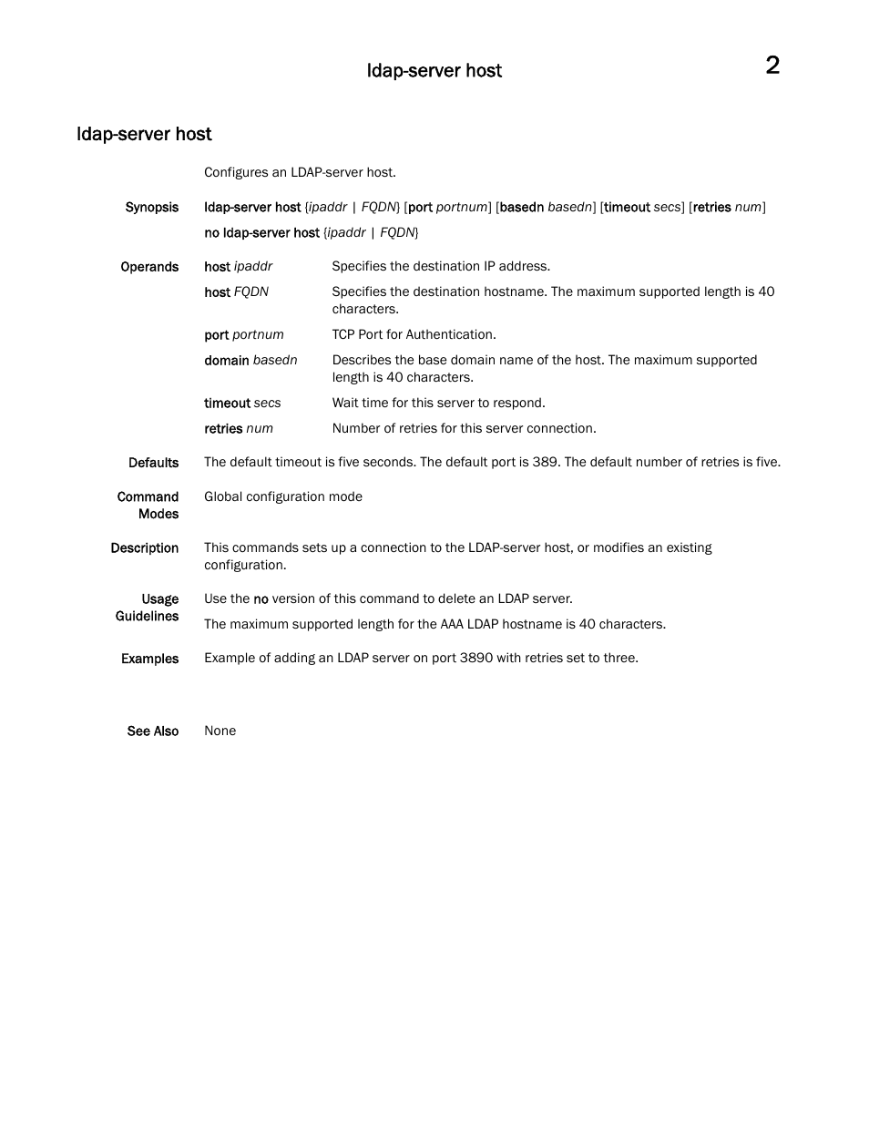 Ldap-server host | Brocade Communications Systems Brocade Network OS 2.1 User Manual | Page 21 / 44
