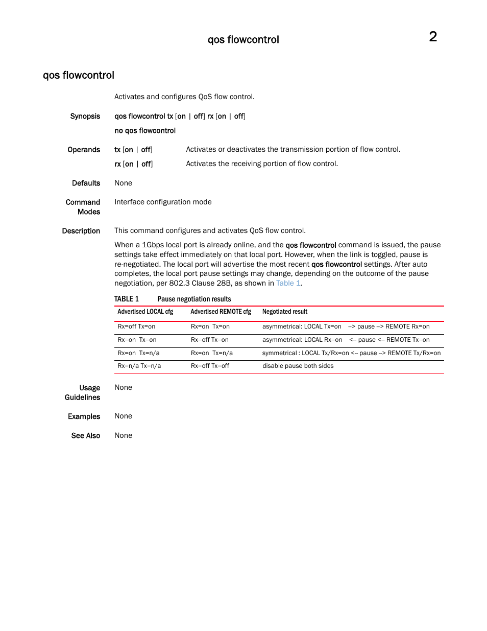 Qos flowcontrol | Brocade Communications Systems Brocade Network OS 2.1 User Manual | Page 23 / 44