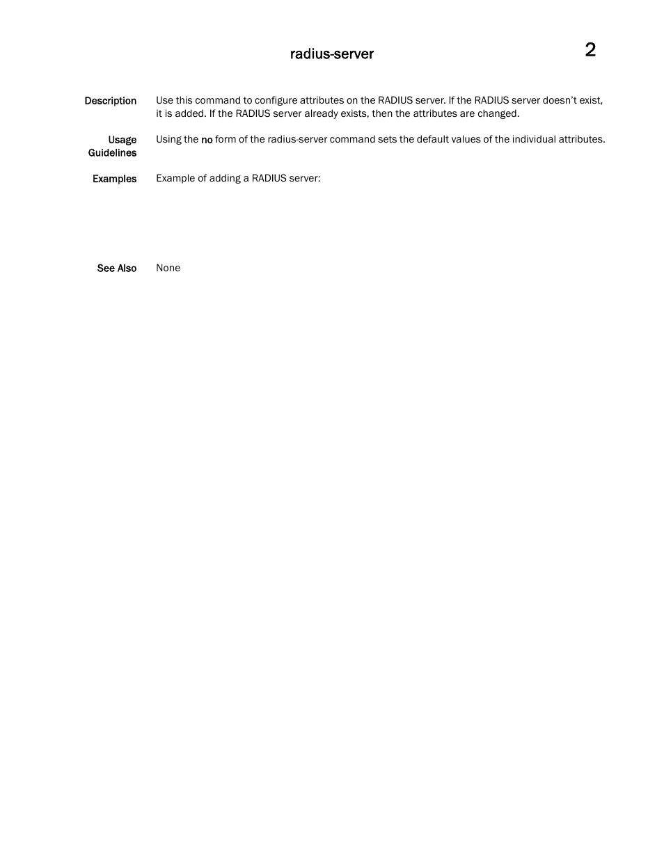 Radius-server | Brocade Communications Systems Brocade Network OS 2.1 User Manual | Page 25 / 44
