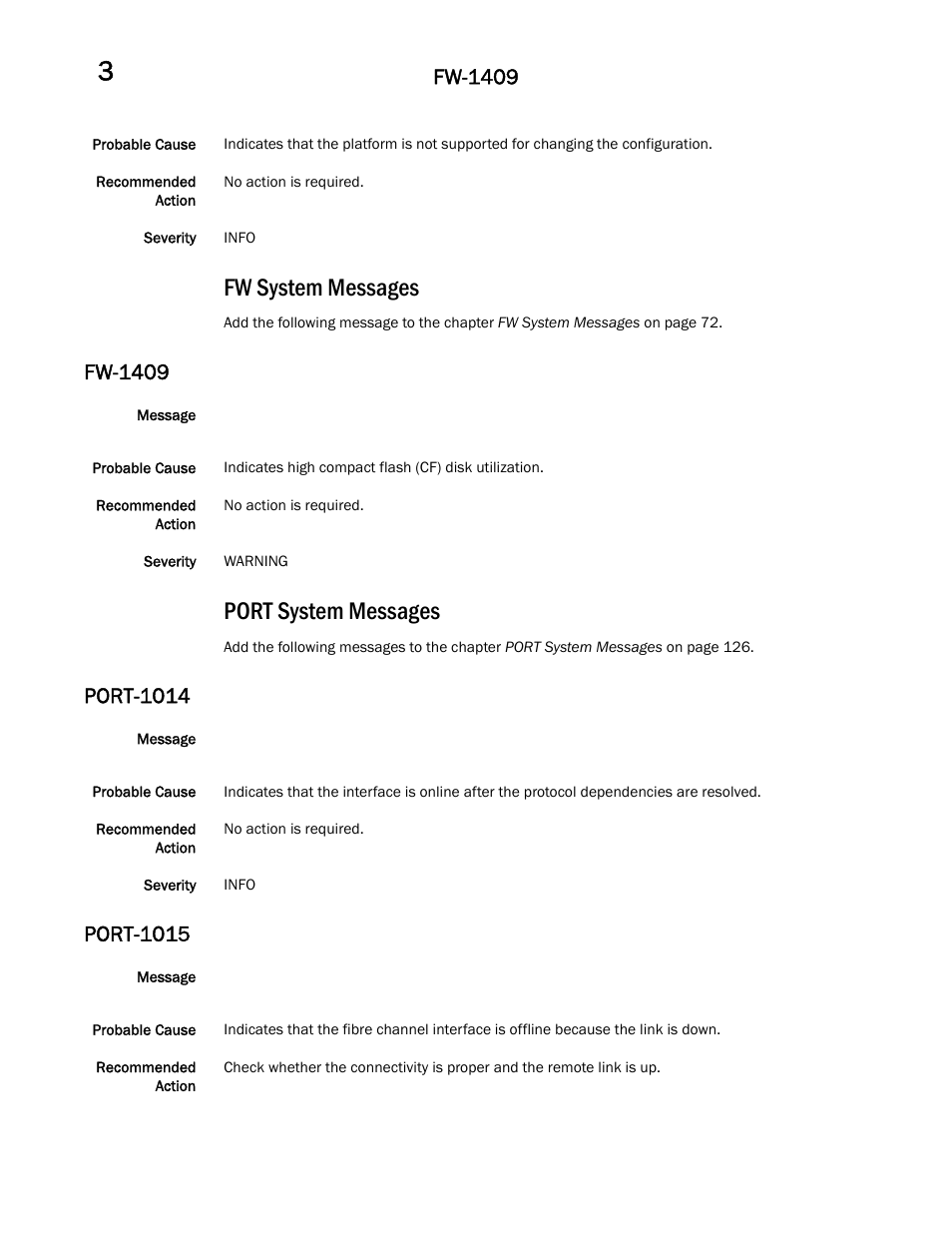 Fw system messages, Fw-1409, Port system messages | Port-1014, Port-1015 | Brocade Communications Systems Brocade Network OS 2.1 User Manual | Page 34 / 44