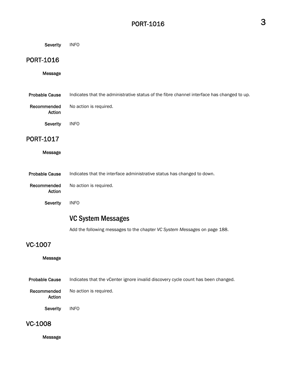 Port-1016, Port-1017, Vc system messages | Vc-1007, Vc-1008 | Brocade Communications Systems Brocade Network OS 2.1 User Manual | Page 35 / 44