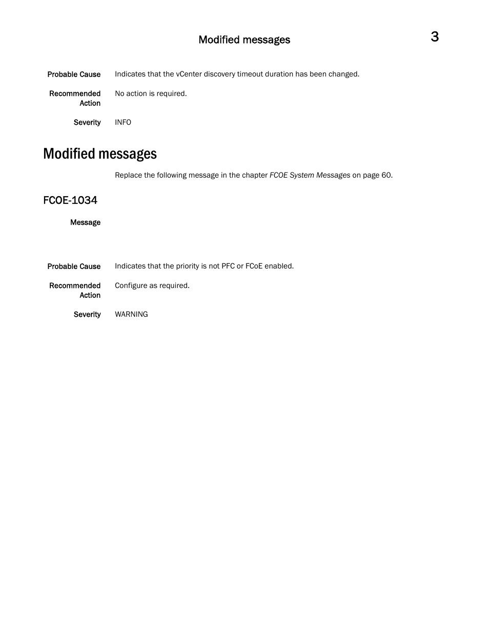 Modified messages, Fcoe-1034 | Brocade Communications Systems Brocade Network OS 2.1 User Manual | Page 37 / 44