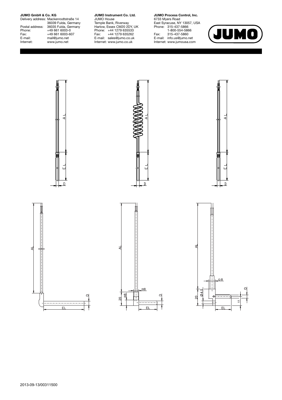 Dimensions | JUMO 902150 Push-In RTD Temperature Probe with Connecting Cable Data Sheet User Manual | Page 2 / 6