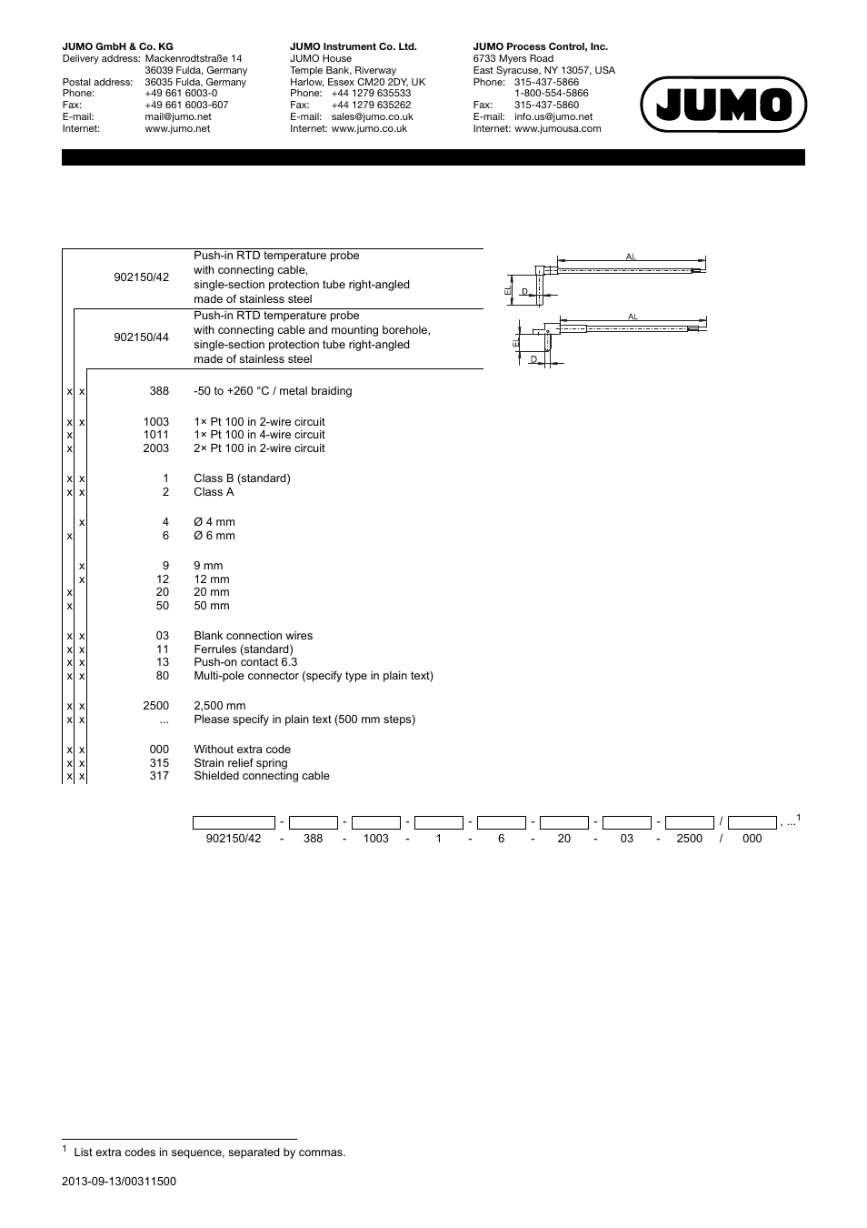 Order details | JUMO 902150 Push-In RTD Temperature Probe with Connecting Cable Data Sheet User Manual | Page 5 / 6