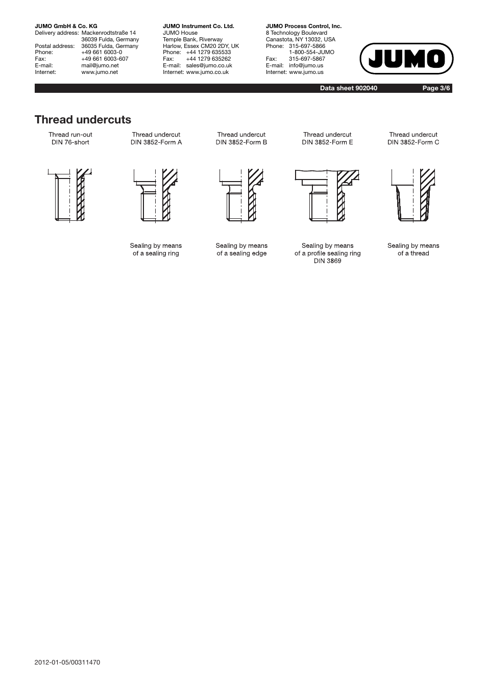 Thread undercuts | JUMO 902040 VIBROtemp Screw-In RTD Temperature Probe with Plug Connector Data Sheet User Manual | Page 3 / 6