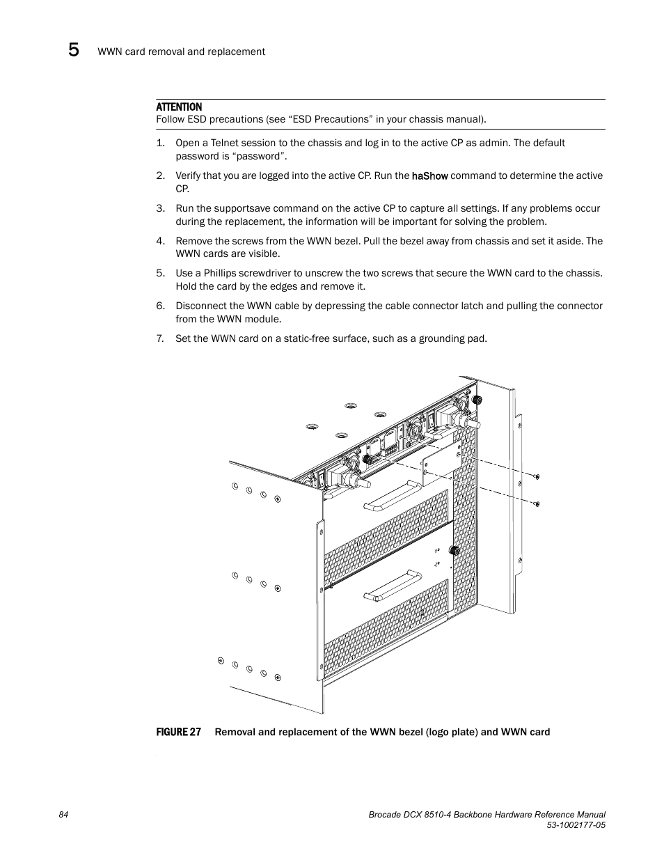 Figure 27, Removal and replacement of | Brocade Communications Systems Brocade Backbone DCX 8510-4 User Manual | Page 104 / 168