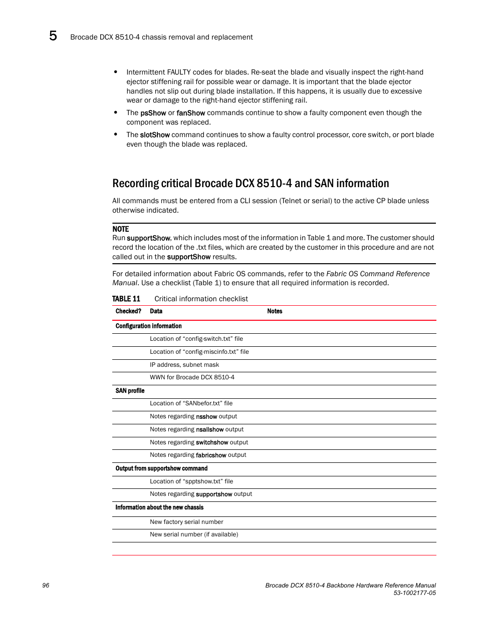 Table 11 | Brocade Communications Systems Brocade Backbone DCX 8510-4 User Manual | Page 116 / 168
