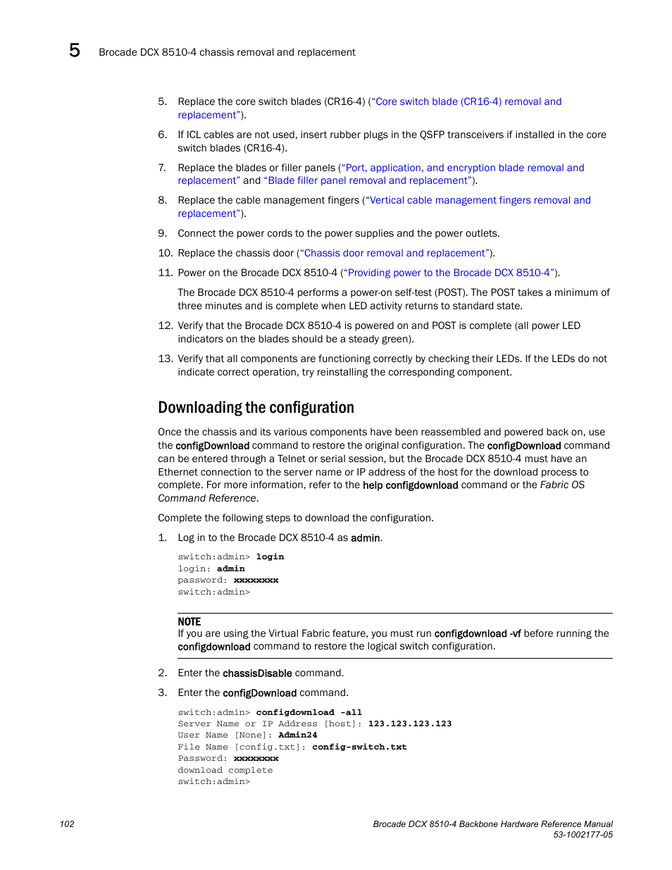 Downloading the configuration | Brocade Communications Systems Brocade Backbone DCX 8510-4 User Manual | Page 122 / 168