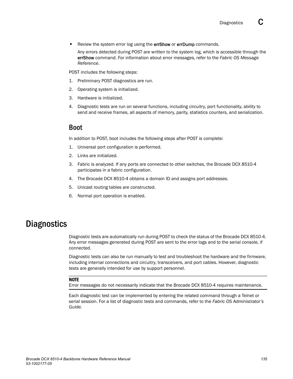 Boot, Diagnostics | Brocade Communications Systems Brocade Backbone DCX 8510-4 User Manual | Page 155 / 168