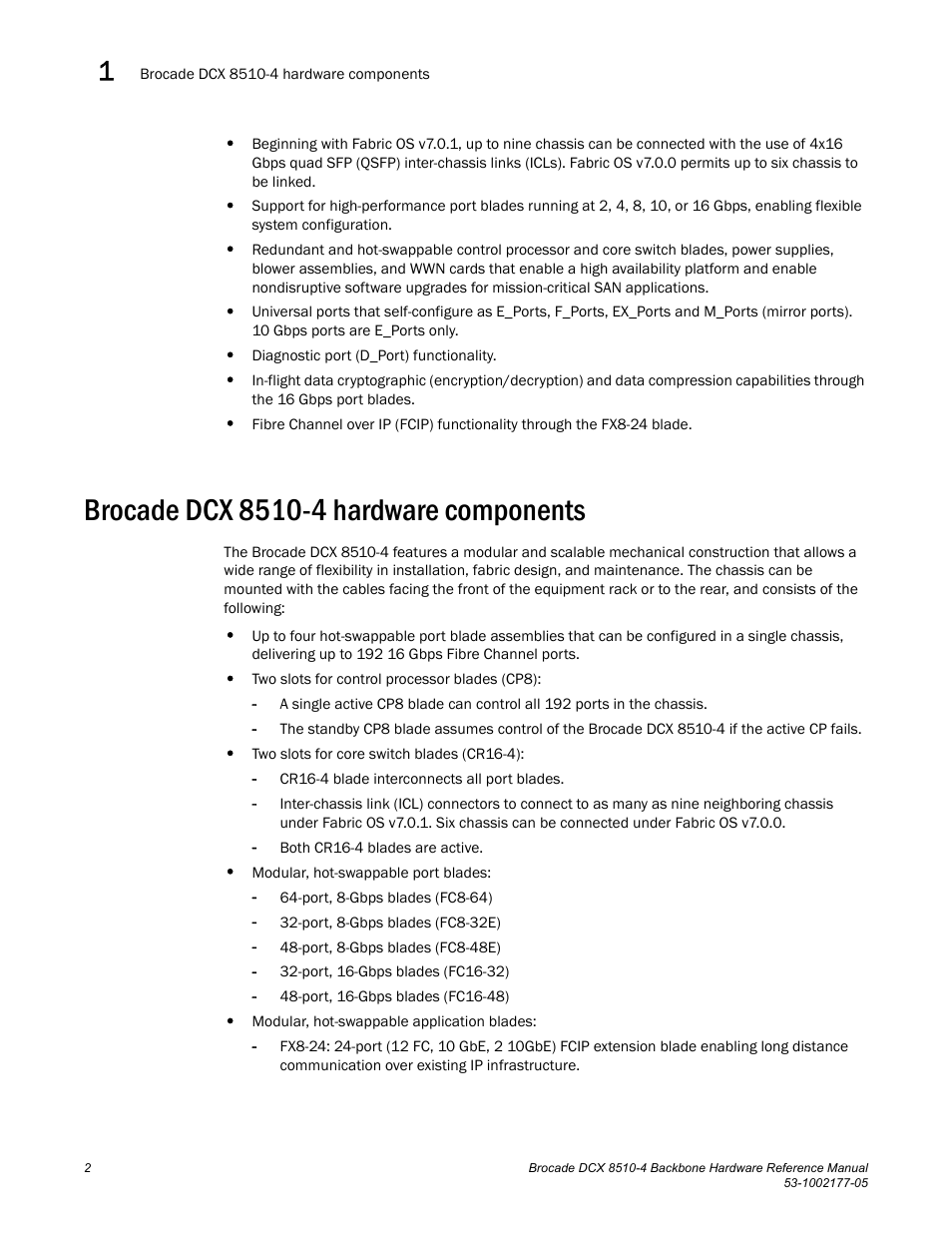 Brocade dcx 8510-4 hardware components | Brocade Communications Systems Brocade Backbone DCX 8510-4 User Manual | Page 22 / 168