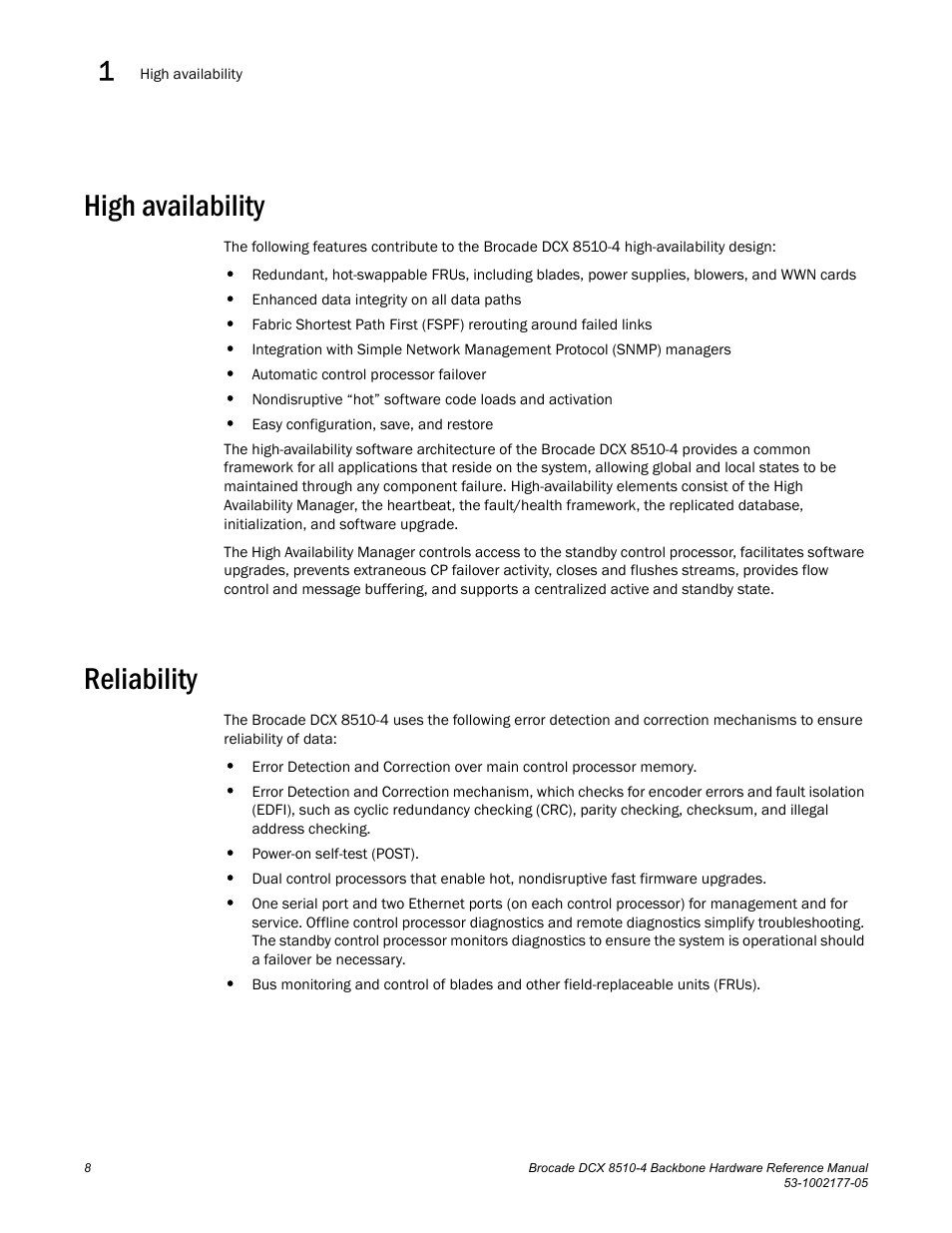 High availability, Reliability | Brocade Communications Systems Brocade Backbone DCX 8510-4 User Manual | Page 28 / 168