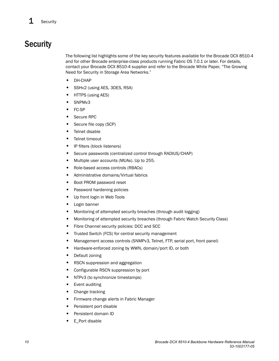 Security | Brocade Communications Systems Brocade Backbone DCX 8510-4 User Manual | Page 30 / 168