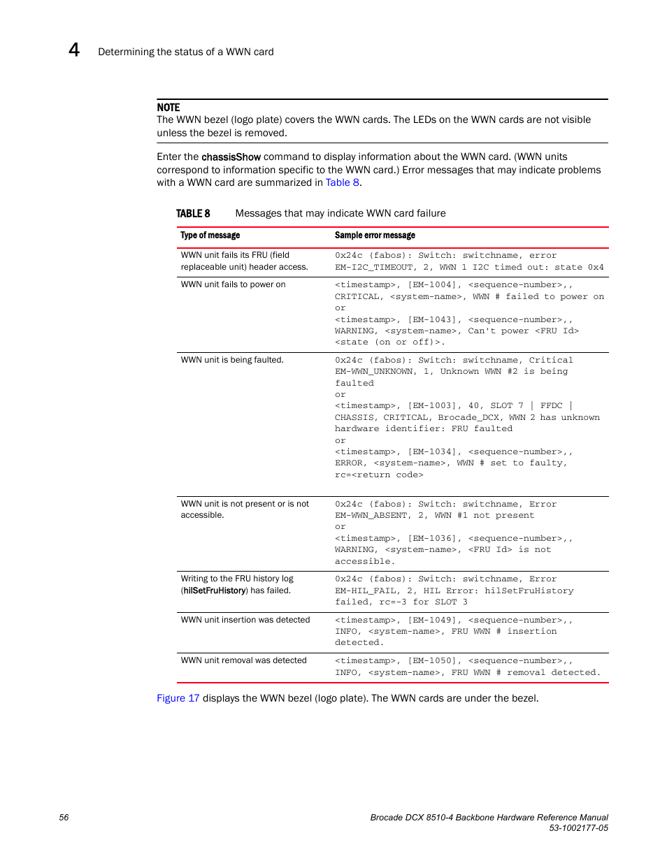 Table 8 | Brocade Communications Systems Brocade Backbone DCX 8510-4 User Manual | Page 76 / 168