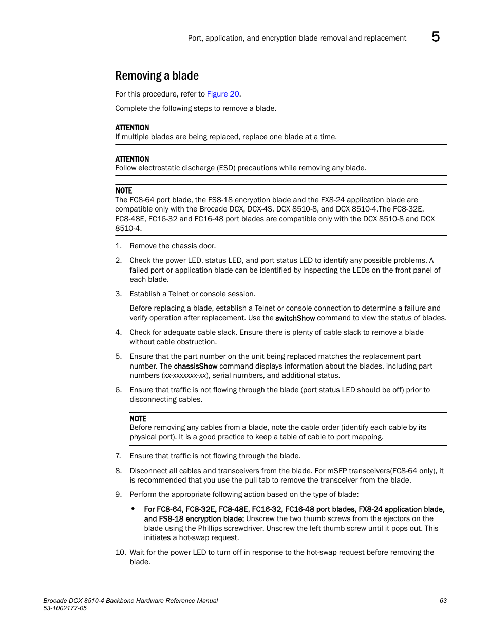 Removing a blade | Brocade Communications Systems Brocade Backbone DCX 8510-4 User Manual | Page 83 / 168