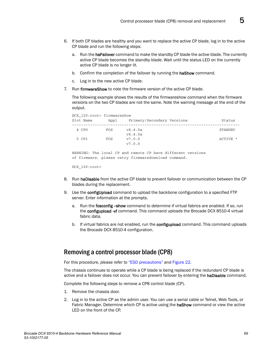 Removing a control processor blade (cp8) | Brocade Communications Systems Brocade Backbone DCX 8510-4 User Manual | Page 89 / 168