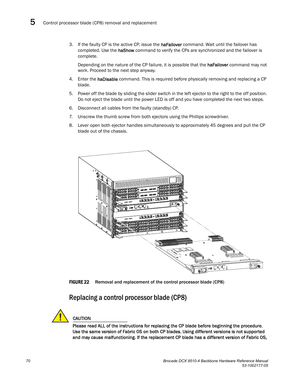 Replacing a control processor blade (cp8), Figure 22, Removal and replacement of | Brocade Communications Systems Brocade Backbone DCX 8510-4 User Manual | Page 90 / 168