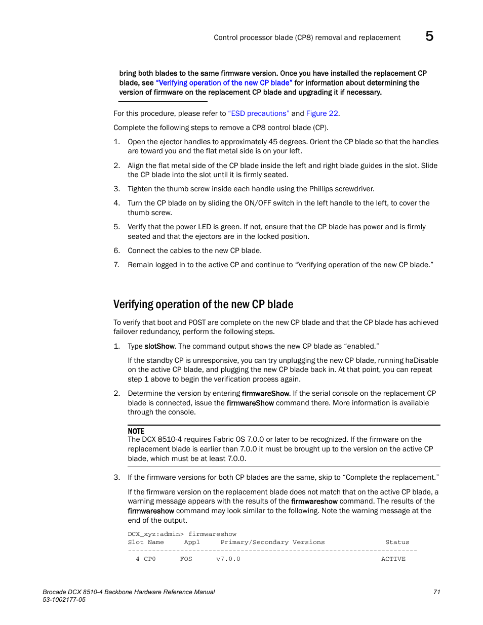Verifying operation of the new cp blade | Brocade Communications Systems Brocade Backbone DCX 8510-4 User Manual | Page 91 / 168