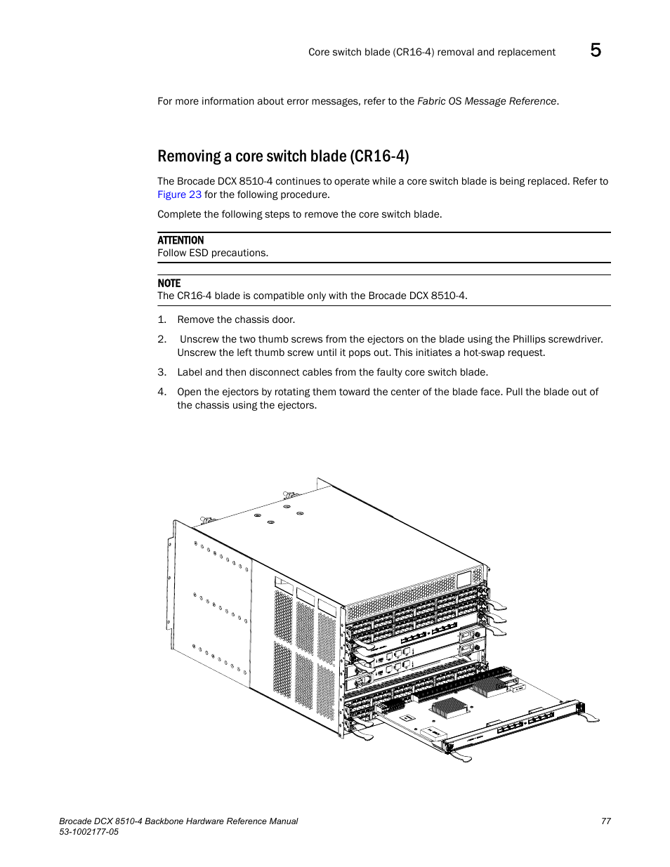 Removing a core switch blade (cr16-4) | Brocade Communications Systems Brocade Backbone DCX 8510-4 User Manual | Page 97 / 168
