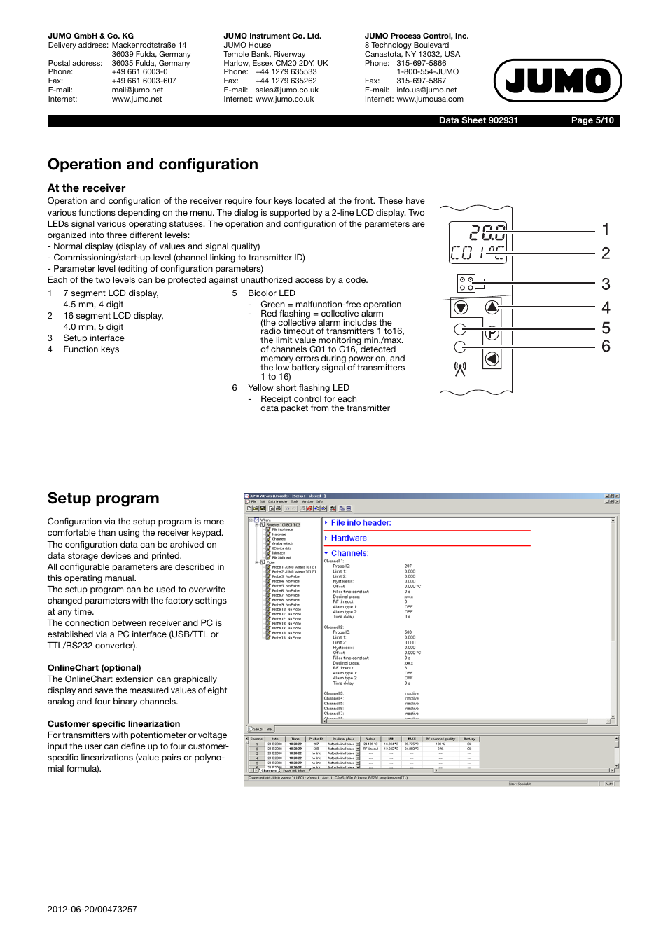 Operation and configuration, Setup program | JUMO 902931 Wtrans Receiver with Wireless Data Transmission Data Sheet User Manual | Page 5 / 10