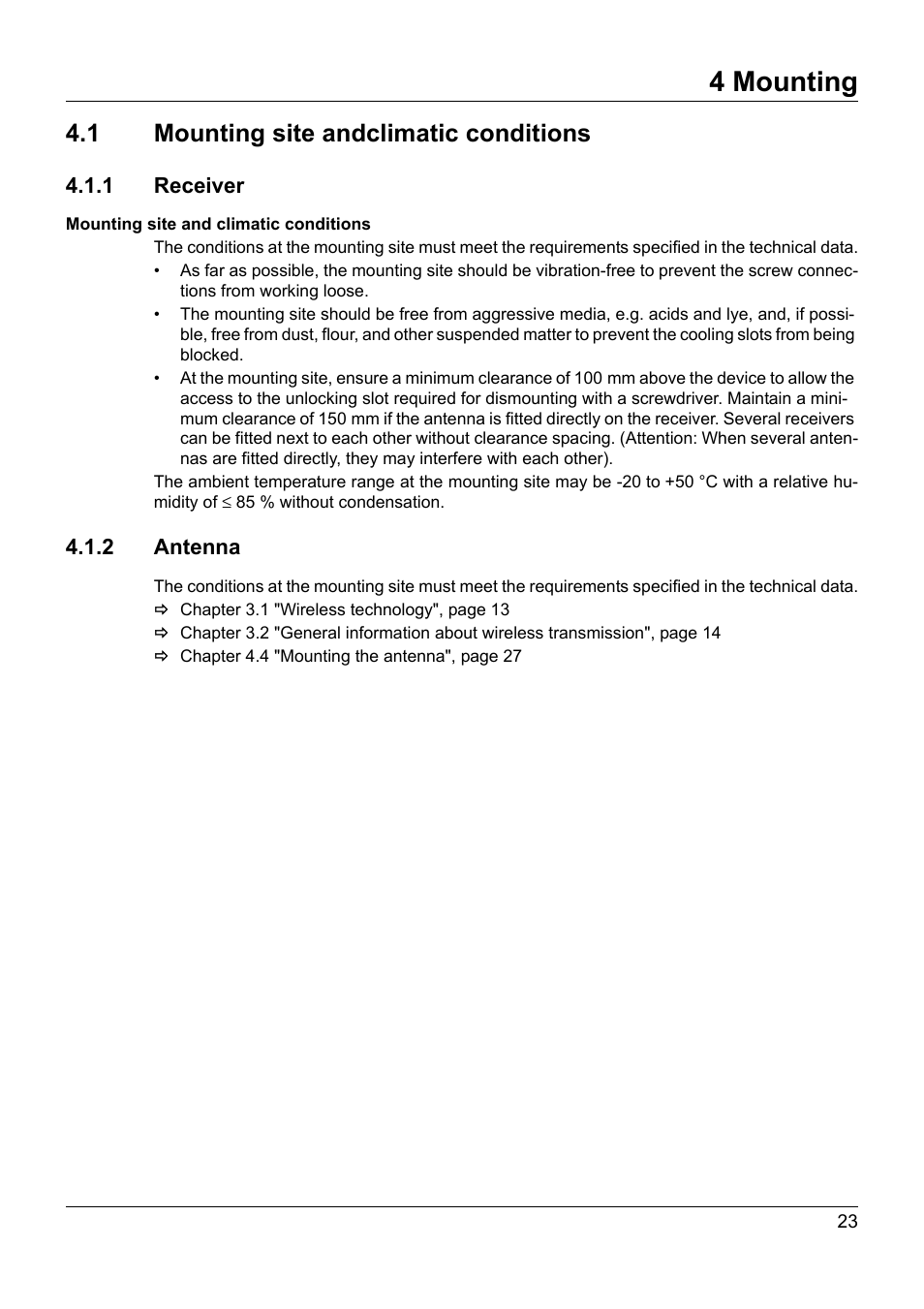 4 mounting, 1 mounting site andclimatic conditions | JUMO 902931 Wtrans Receiver with Wireless Data Transmission Operating Manual User Manual | Page 23 / 104